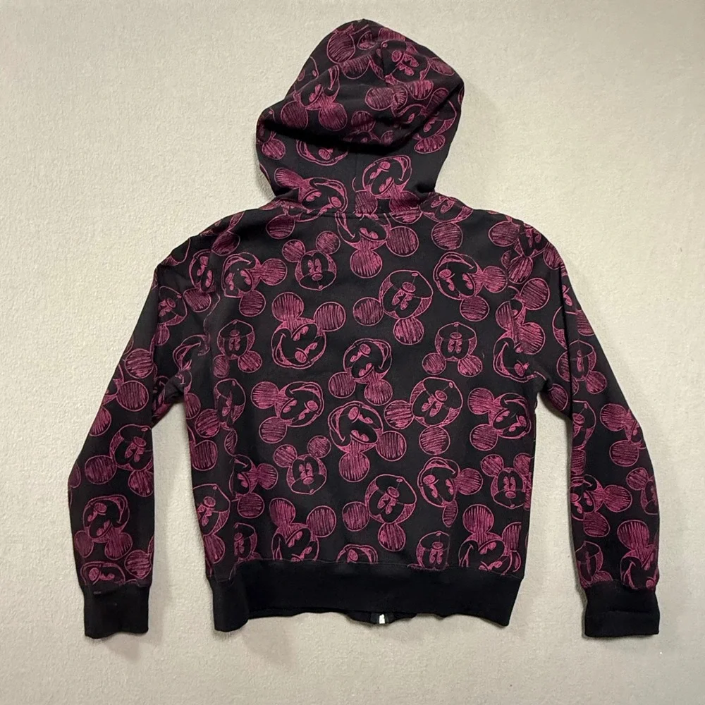 Disney‎ Mickey Mouse Pink Black Print Hooded Zip Up Sweatshirt Youth XL
